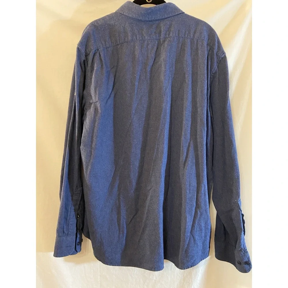 Men's Organic Cotton Sz XL Button Up Shirt Cabincore Hearher Blue Nature Hiking